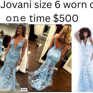 Jovani light blue applique gown